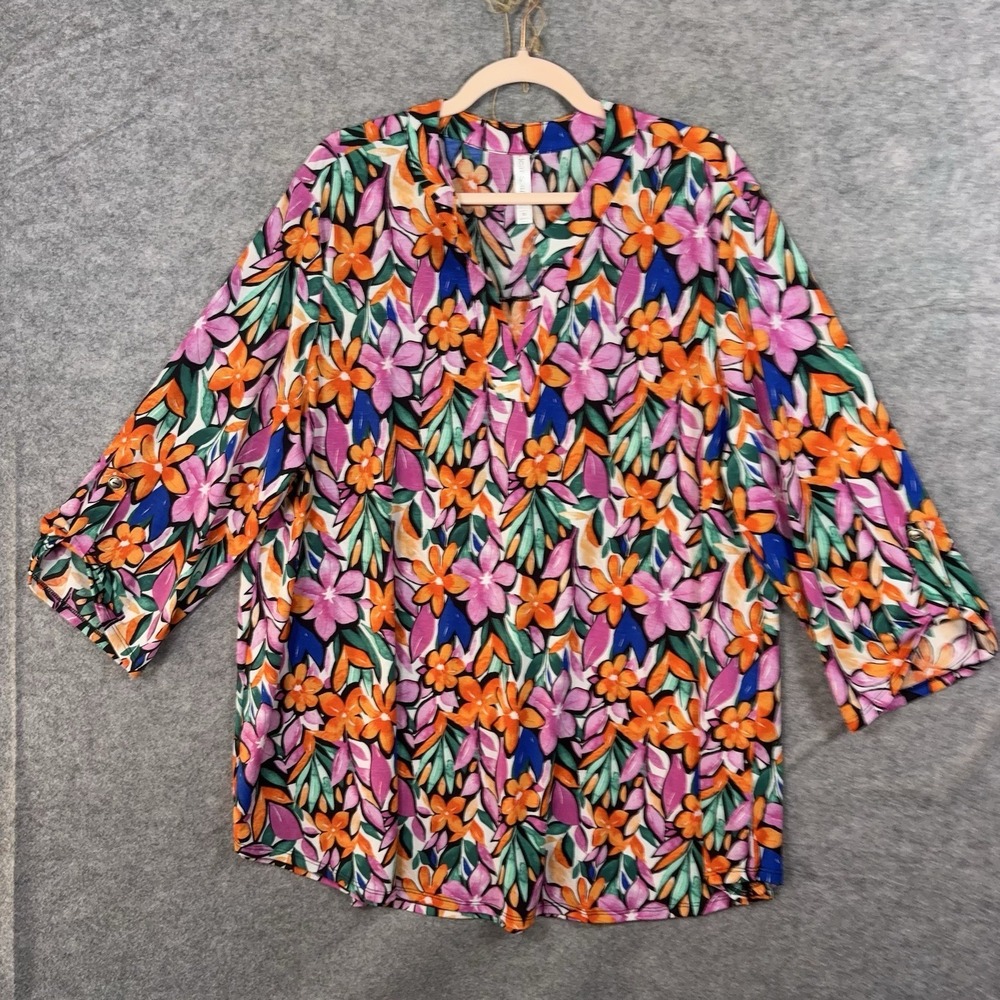 Dear Scarlett Blouse Womens 3X Multicolor Floral Lightweight Stretch - Picture 1 of 7